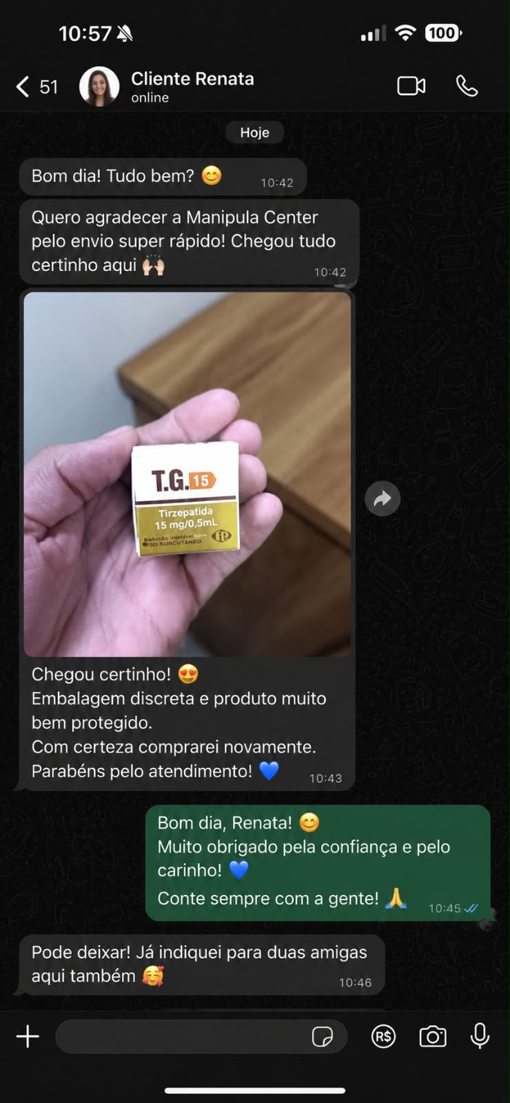 Cliente confirma entrega em embalagem discreta e produto bem protegido.
